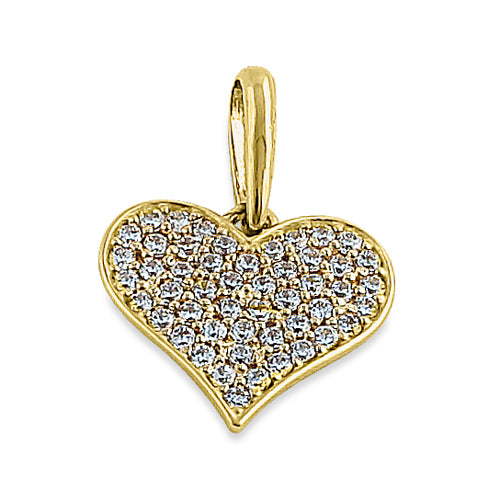 14K Solid Yellow Gold Heart Pendant with Round CZ Stones | Elegant Jewelry Gift for Women | Perfect for Valentine's Day, Anniversary & Special Occasions