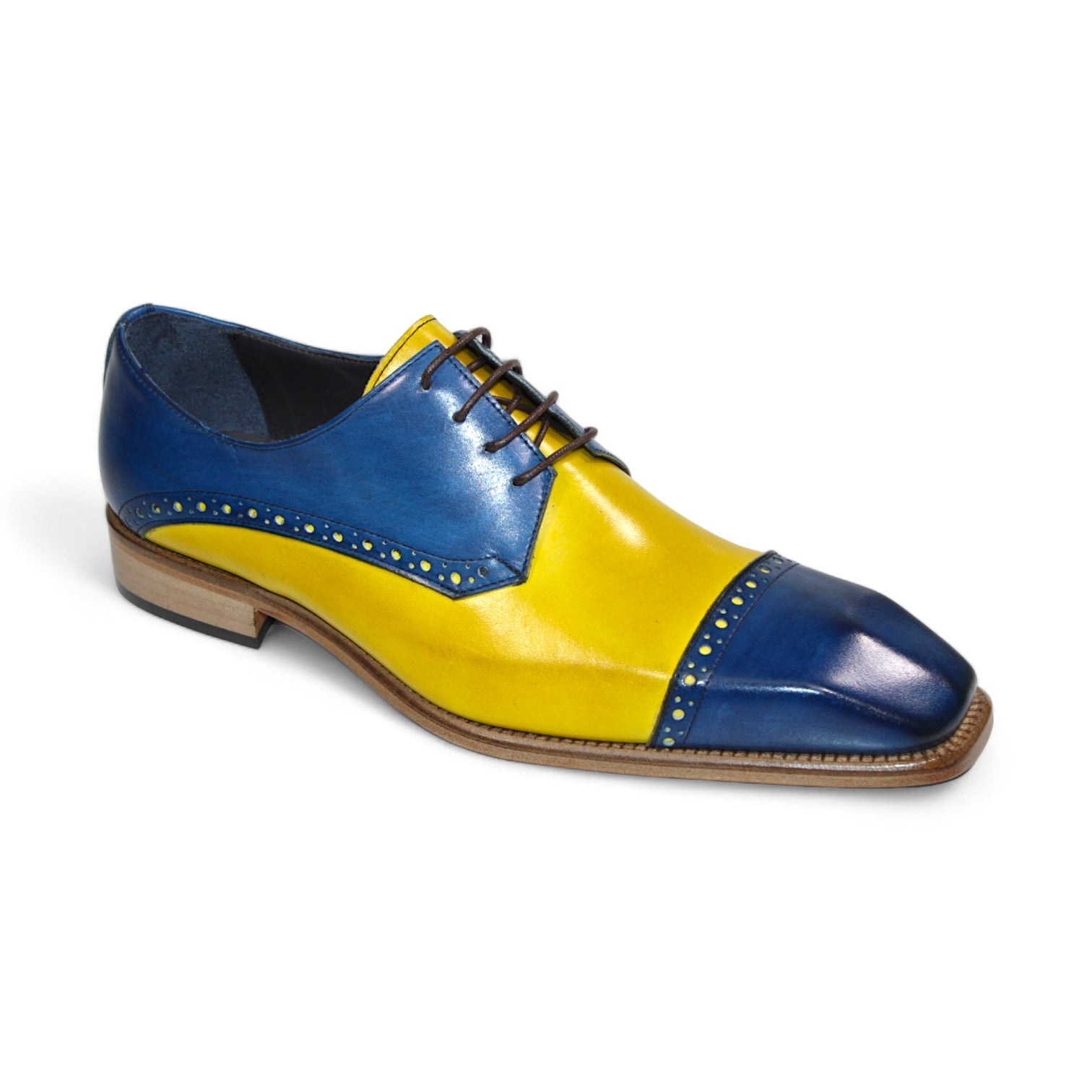 Duca Di Matiste Lombardi Men's Dress Shoes - Premium Italian Leather Oxfords in Ocean Blue & Yellow | Formal Wear, Business Attire, Wedding Shoes