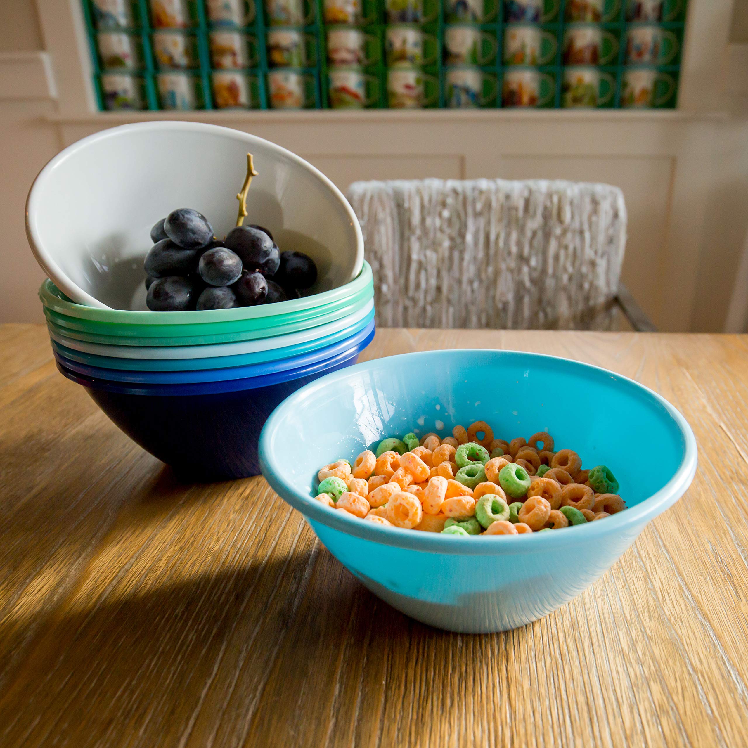 Youngever 32oz Plastic Bowls Set of 9 - Large Cereal & Soup Bowls in 9 Coastal Colors | Durable Dishwasher Safe Serving Bowls for Kitchen, Dining, Party & Outdoor Use