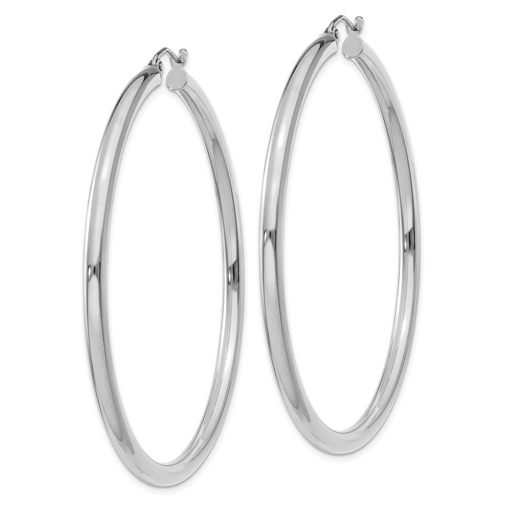 10K White Gold Polished 3mm Tube Hoop Earrings for Women - Classic Everyday Jewelry Gift for Her, Perfect for Work, Date Night & Special Occasions