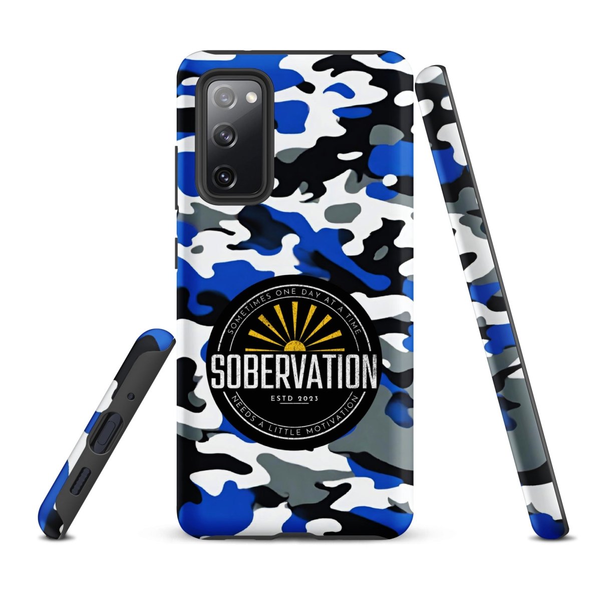 Sobervation Blue Camo Samsung Galaxy Phone Case - Durable Protective Cover for Samsung S23/S22/S21 - Perfect for Recovery & Sober Living Support