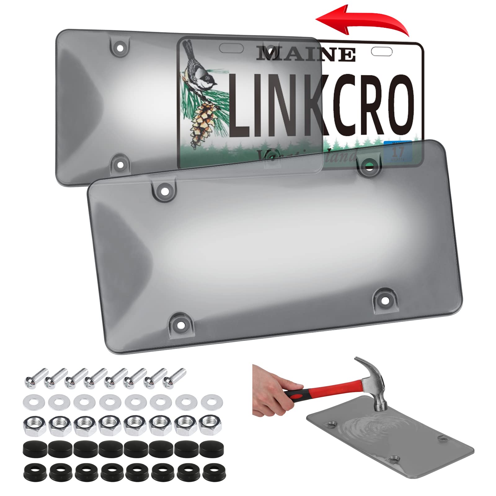 2 Pack Tinted Clear Smoked License Plate Covers - Unbreakable 6x12 Inch Universal Fit for All Standard Plates with Screw Caps - Front & Back Car Plate Protection for Vehicles, Trucks & Motorcycles (Ideal for Privacy, Weather Protection & Custom Look)