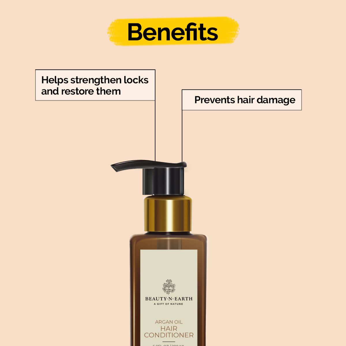 BEAUTYNEARTH Argan Oil Hair Conditioner for Dry & Frizzy Hair - Sulfate Free, Paraben Free, Silicone Free, 200ml - Deep Hydration for Smooth & Shiny Hair at Home or Salon