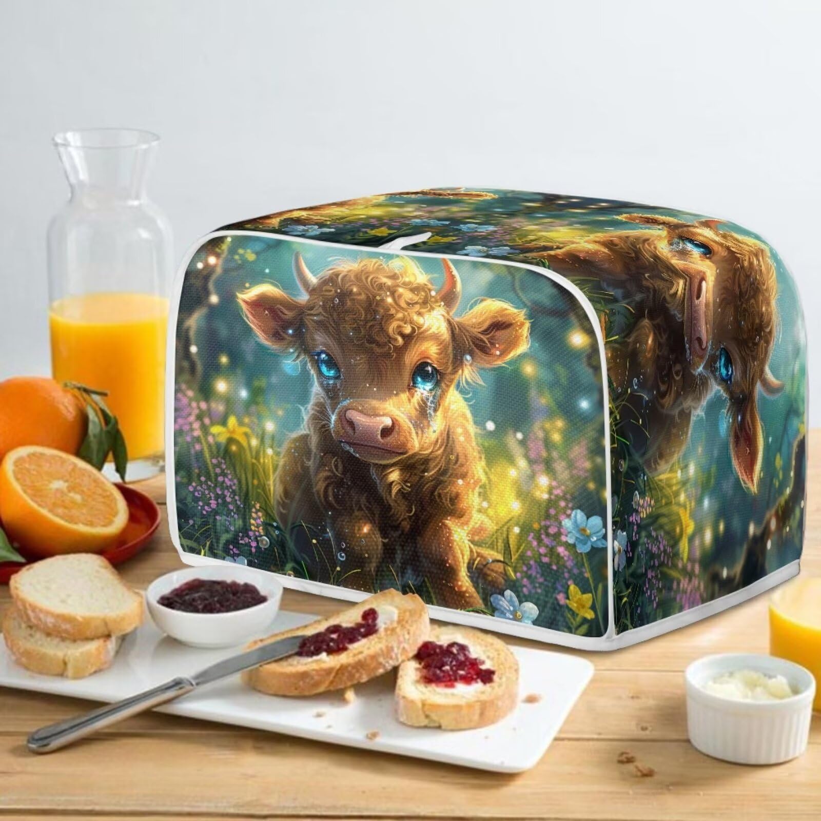 Highland Cattle Printed Toaster Cover - 4 Slice Dustproof Kitchen Appliance Protector - Washable Oven Bakeware Cover for Fingerprint Protection | Perfect for Country Style Kitchens & Farmhouse Decor