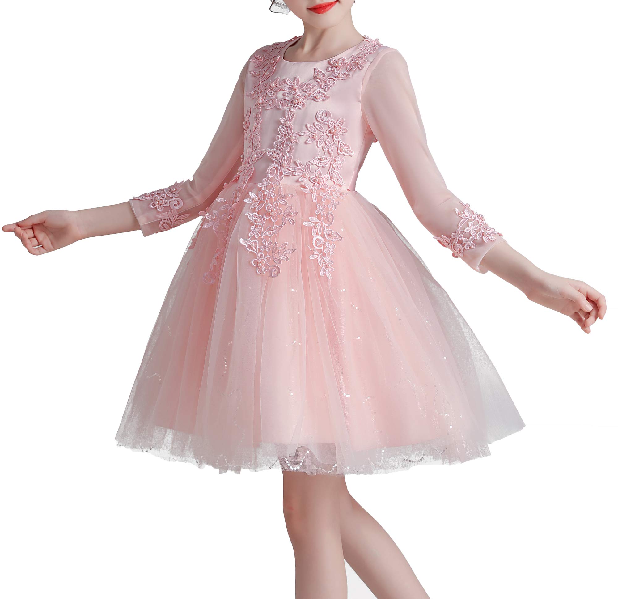 Girls' Embroidered Lace Princess Wedding & Baptism Dress - Long Sleeve Formal Party Gown for Toddler Baby Girl | Perfect for Christening, First Communion, Flower Girl & Special Occasions