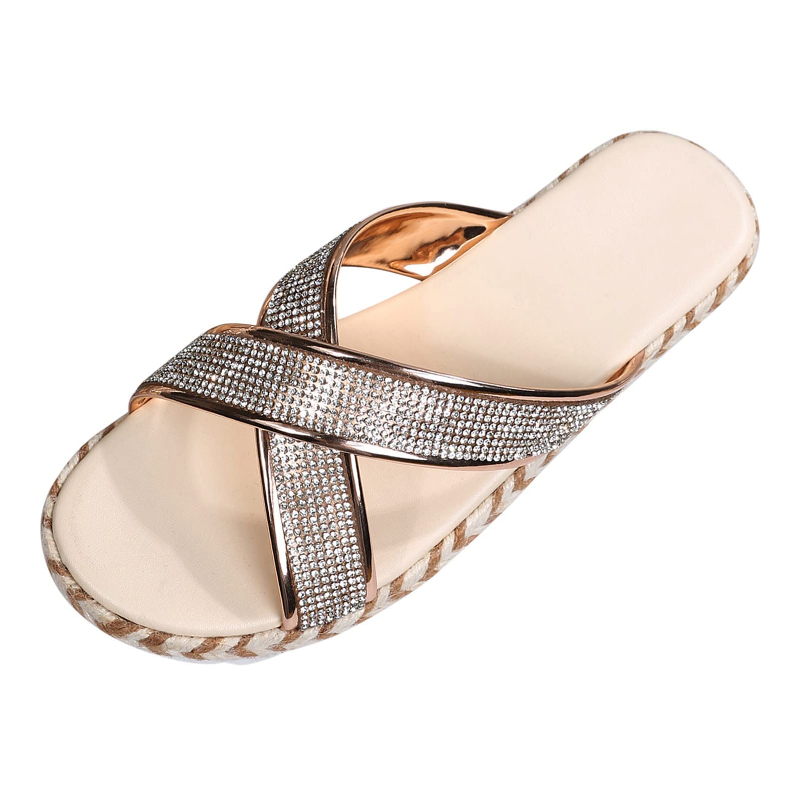 Women's Rhinestone Open-Toe Slip-On Sandals - Breathable Comfortable Beach Shoes for Summer - Perfect for Vacation, Poolside, and Casual Outings