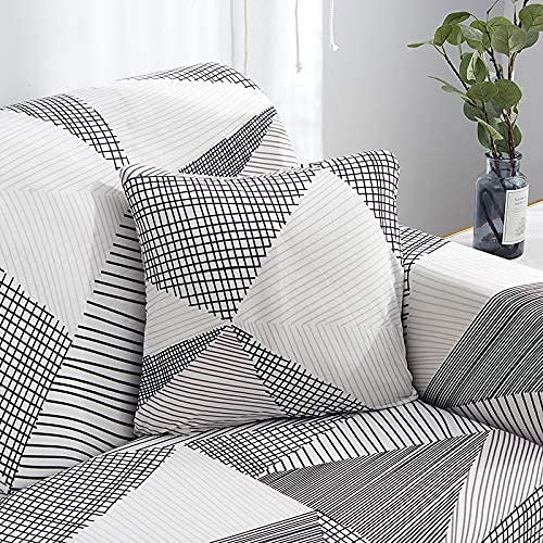 HOOBUY Stretch Sofa Cover for 4 Cushion Couch - Printed Slipcover with 2 Free Pillow Cases (Fits 4-Seater & Large 3-Seater Couches) - Perfect for Living Room, Family Room & Home Decor Protection