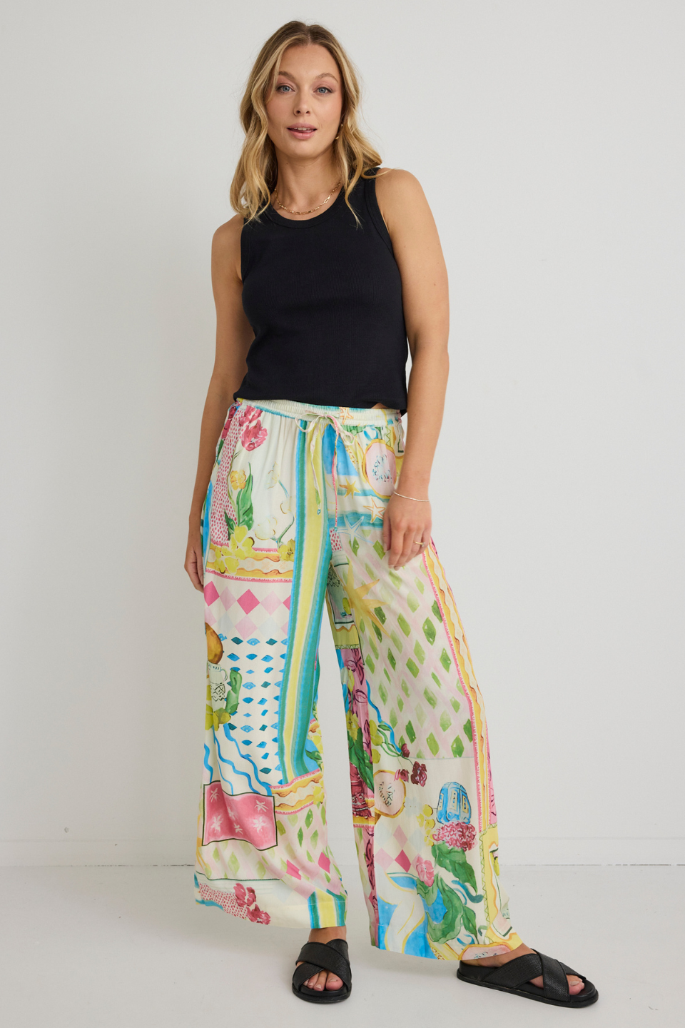 Stylish Pink Holiday Print Wide Leg Pants for Women - Comfortable High Waisted Lounge Pants for Christmas Party, Vacation & Casual Wear