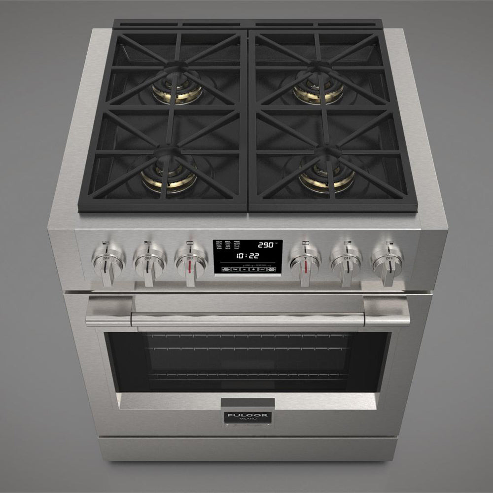 Fulgor Milano 30-inch 600 Series Dual Fuel Range - 4 Burner Stainless Steel Gas Stove & Electric Oven (Model F6PDF304S1) | Perfect for Modern Kitchens & Professional Cooking