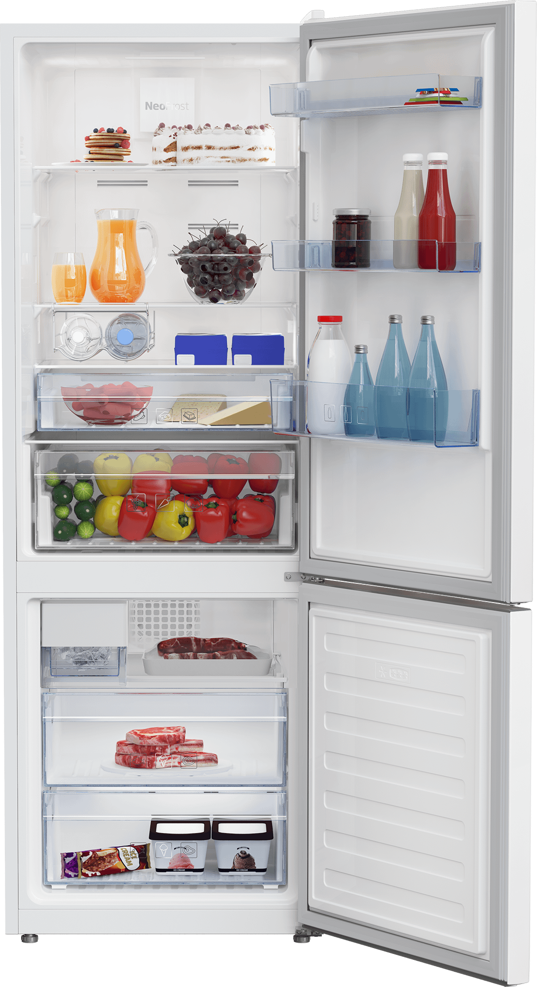Beko BFBF2414WHIM 24 Inch Bottom Freezer Refrigerator with Ice Maker - Energy Efficient Stainless Steel French Door Fridge for Kitchen, Home & Office Use