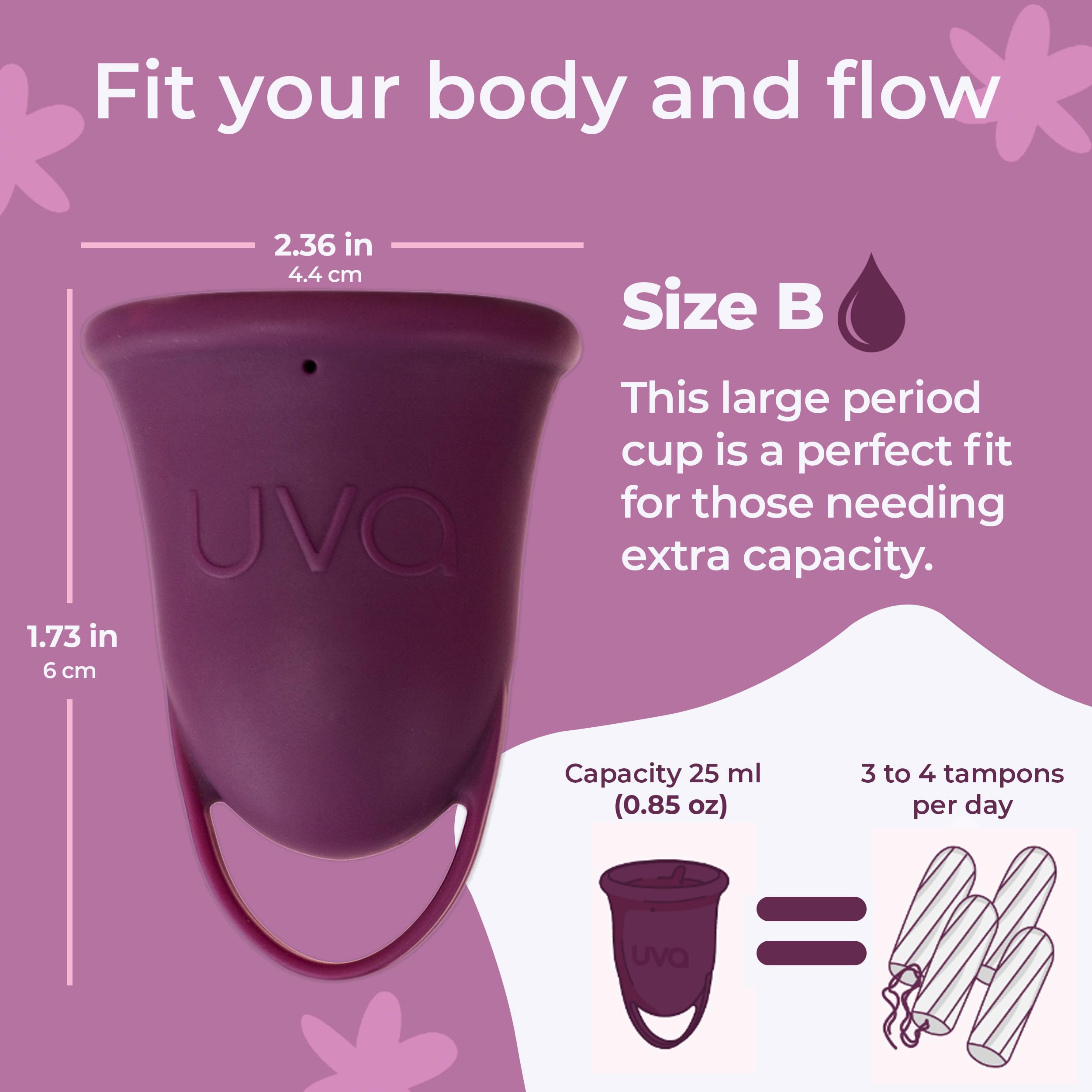UVA 2 Reusable Menstrual Cup Kit - Size B for Heavy Flow - 10-Year Durable & Leak-Proof Medical Grade Silicone - Large Period Cup with Sterilizer & Travel Pouch - Perfect for Active Women, Travel, Gym & Overnight Protection