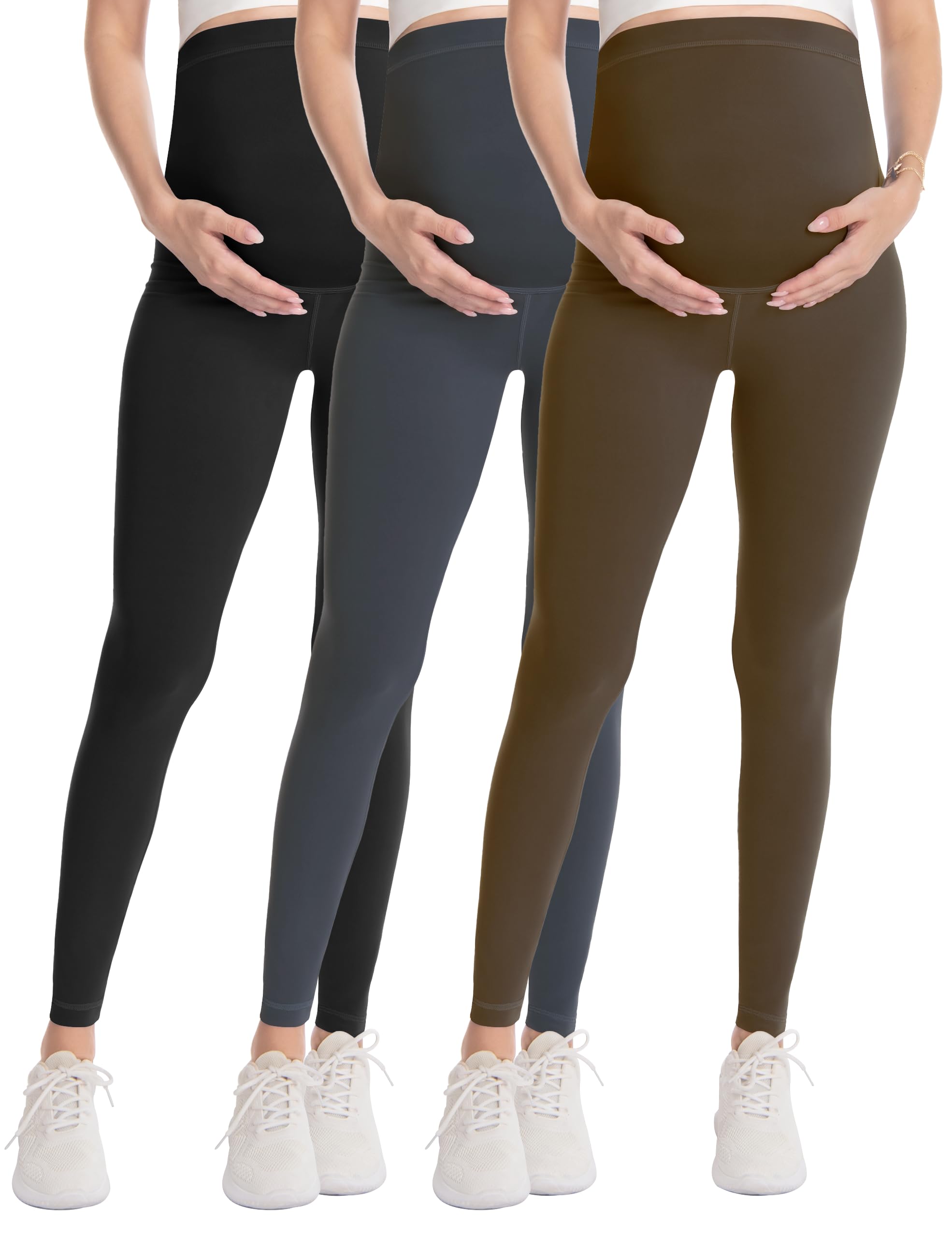 WELL&JUST Maternity Leggings Over The Belly - Ultra Soft Pregnancy Active Wear for Workout & Yoga, High Waist Stretchy Tights for Pregnant Women - Perfect for Gym, Office & Everyday Comfort