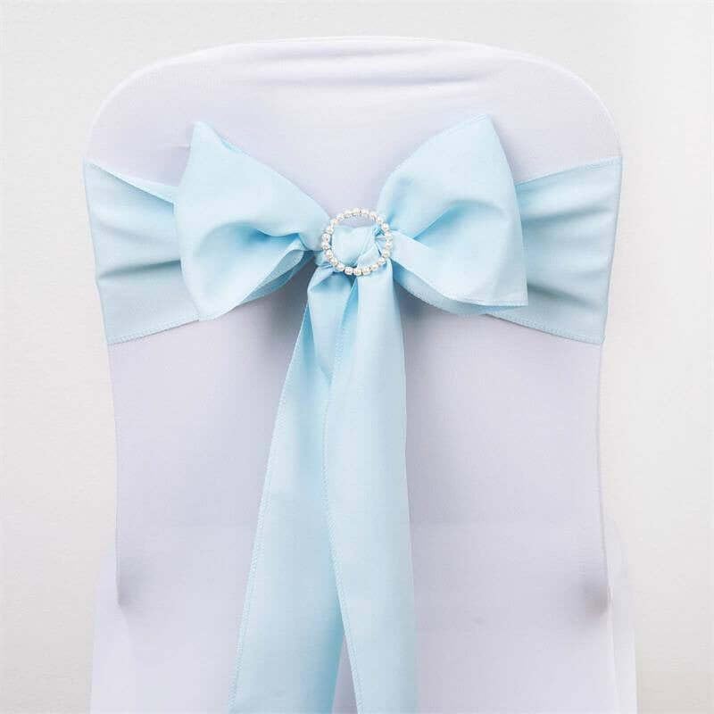 Efavormart 5-Pack Light Blue Polyester Chair Sashes - Wedding Chair Bows & Tie Sashes for Bridal Showers, Banquets, and Party Decorations (6x108 Inches)