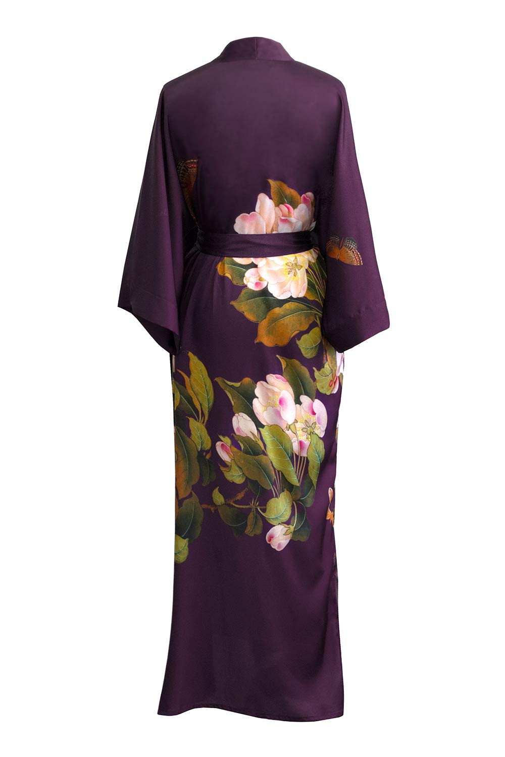 OLDSHANGHAI Women's Charmeuse Kimono Robe - Long Floral Watercolor Silk Robe for Women & Men | Elegant Loungewear, Spa Robe, Bridal Gift, and Home Wear