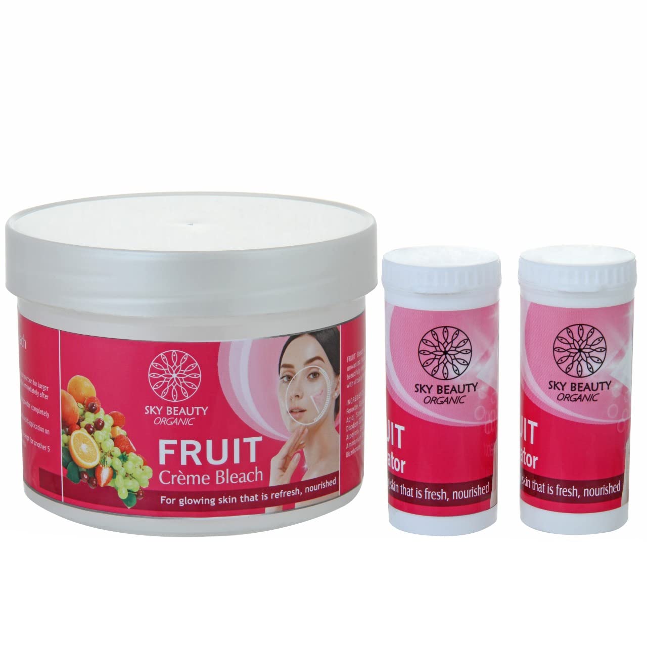 Sky Beauty Organic Fruit & Milk Bleach Cream - Instant Glow & Fairness for Women & Men | 250g + 50g Activator | Skin Brightening, Dark Spot Treatment, Facial Care for Daily Beauty Routine