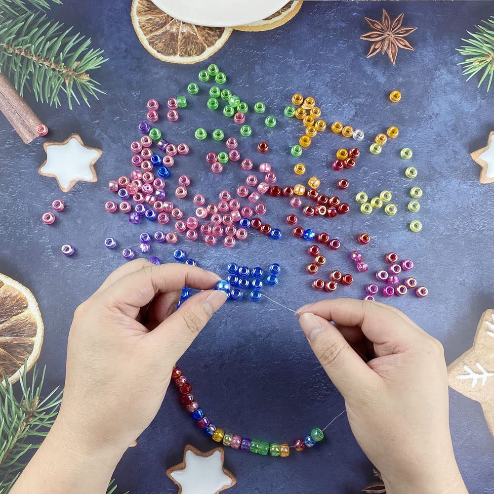 300 Pcs Pastel Acrylic Pony Beads for DIY Jewelry Making - 6x9mm Lake Blue AB Plastic Spacer Beads for Bracelets, Necklaces, Hair Braids & Kids Crafts (Great for Friendship Bracelets & Scrapbooking)