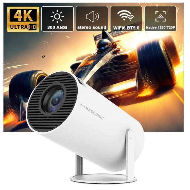 HY300 4K Android Projector with WiFi & Bluetooth - Home Theater, Outdoor Movie Nights, Gaming, and Office Presentations