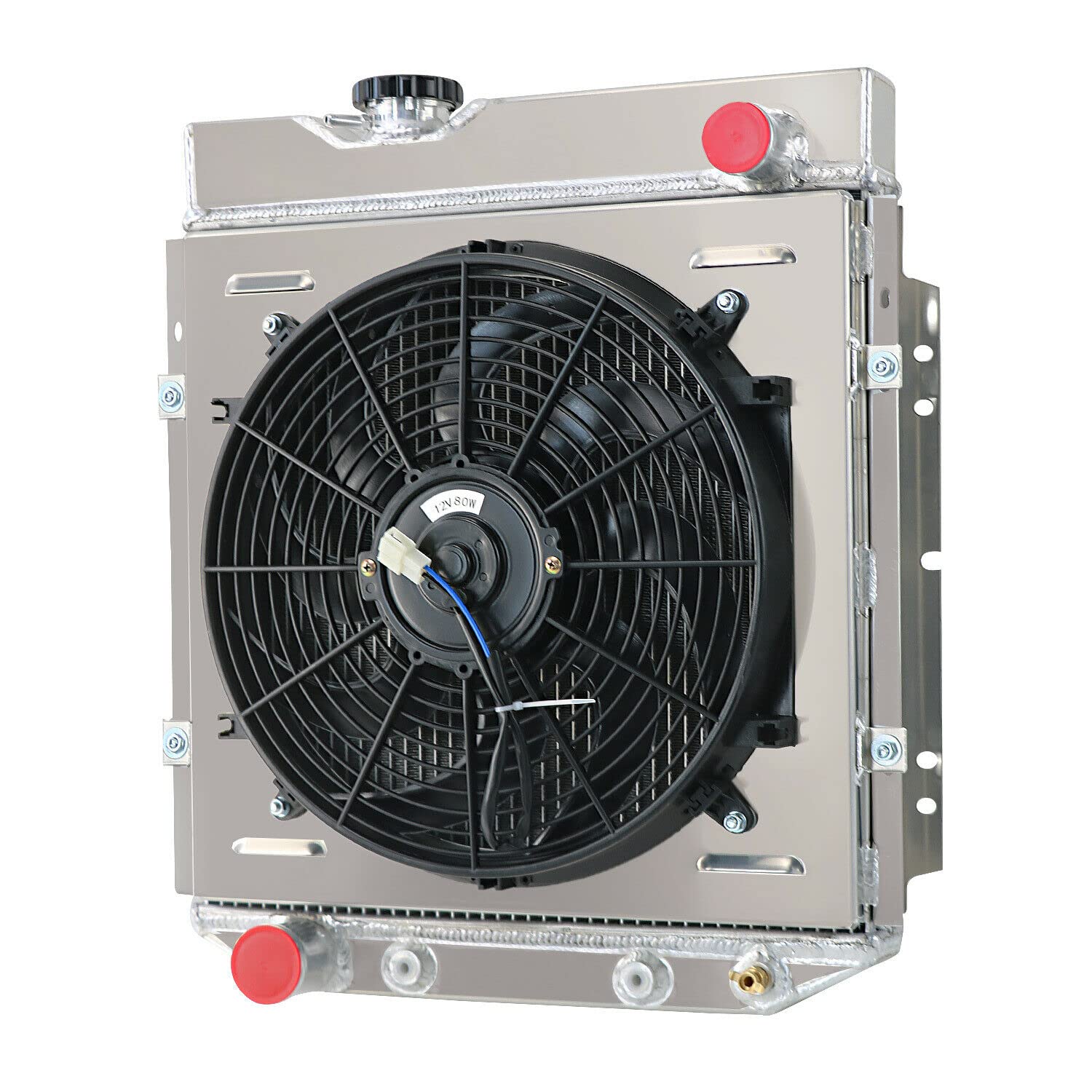 ALLOYWORKS 4-Row All Aluminum Radiator Fan Shroud Kit - Fits 1964-1966 Ford Mustang, 1960-1965 Falcon Ranchero & 1961-1965 Mercury Comet V8 - High-Performance Cooling Upgrade for Classic Car Restoration & Hot Rod Builds
