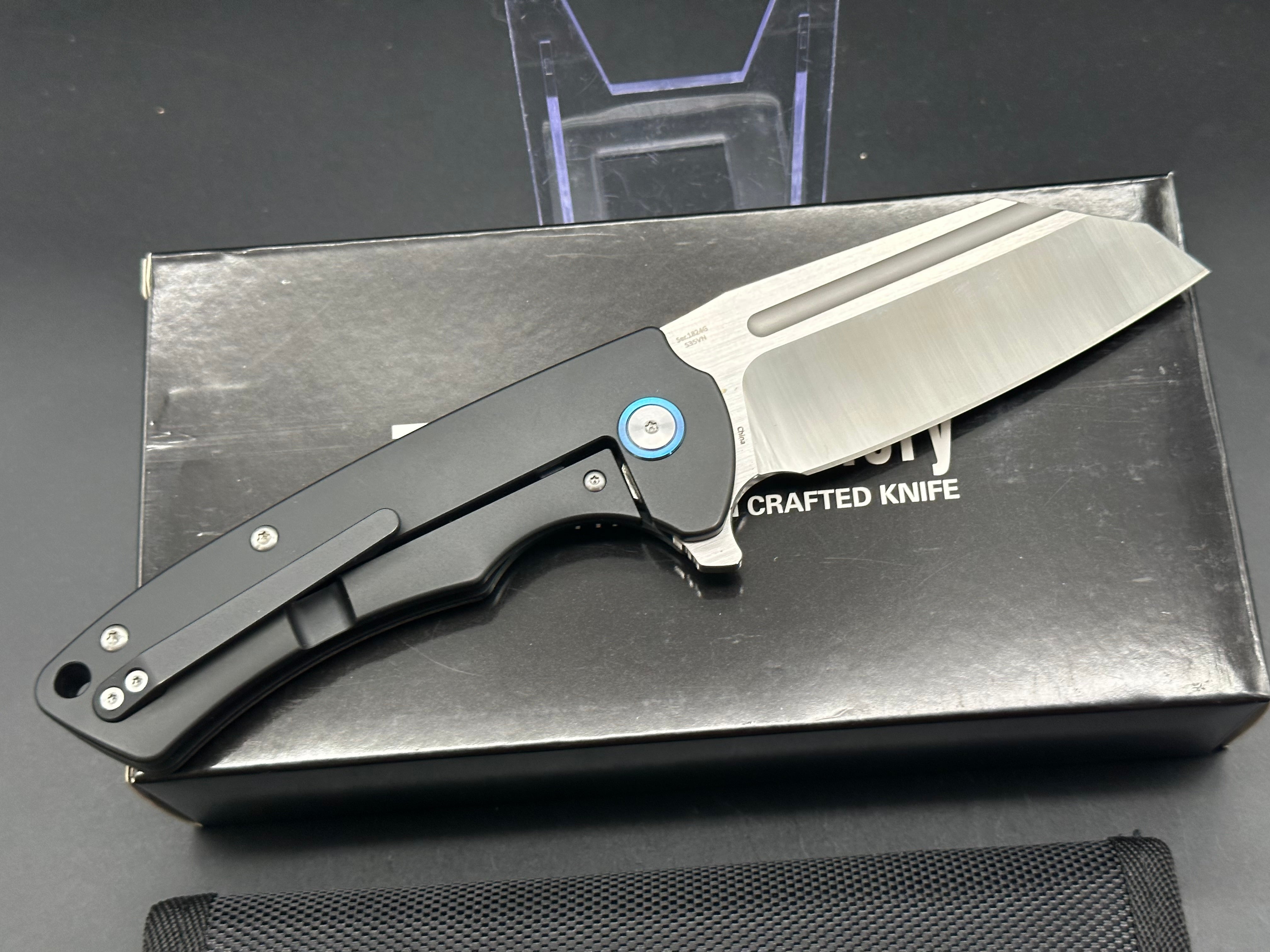Artisan Cutlery Mastiff Titanium & Carbon Fiber Handle Pocket Knife with S35VN Steel Blade - EDC, Outdoor, Camping & Survival Knife