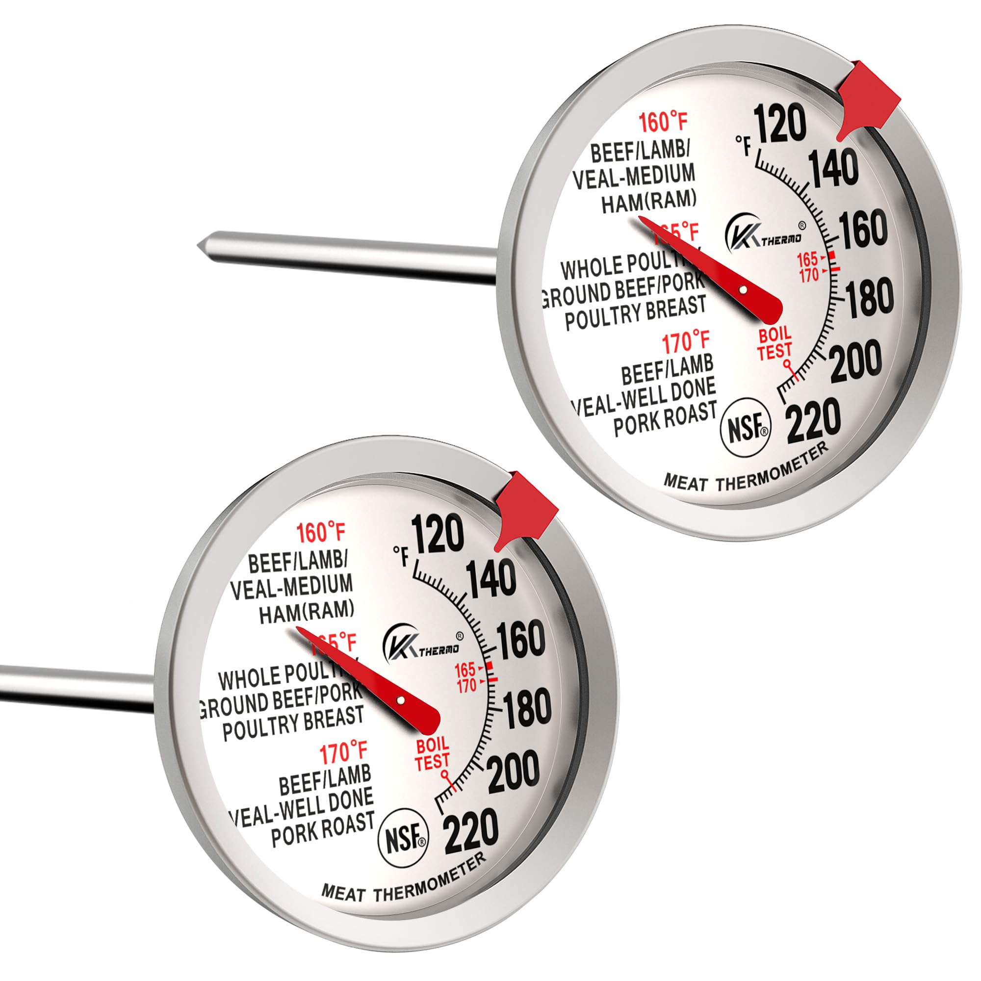 2 Pack KT THERMO Meat Thermometer - 2.5 Inch Stainless Steel Dial, Waterproof & Oven Safe - Instant Read BBQ Grill Thermometer for Cooking Steak, Turkey, Chicken - Perfect for Grilling, Baking, and Roasting