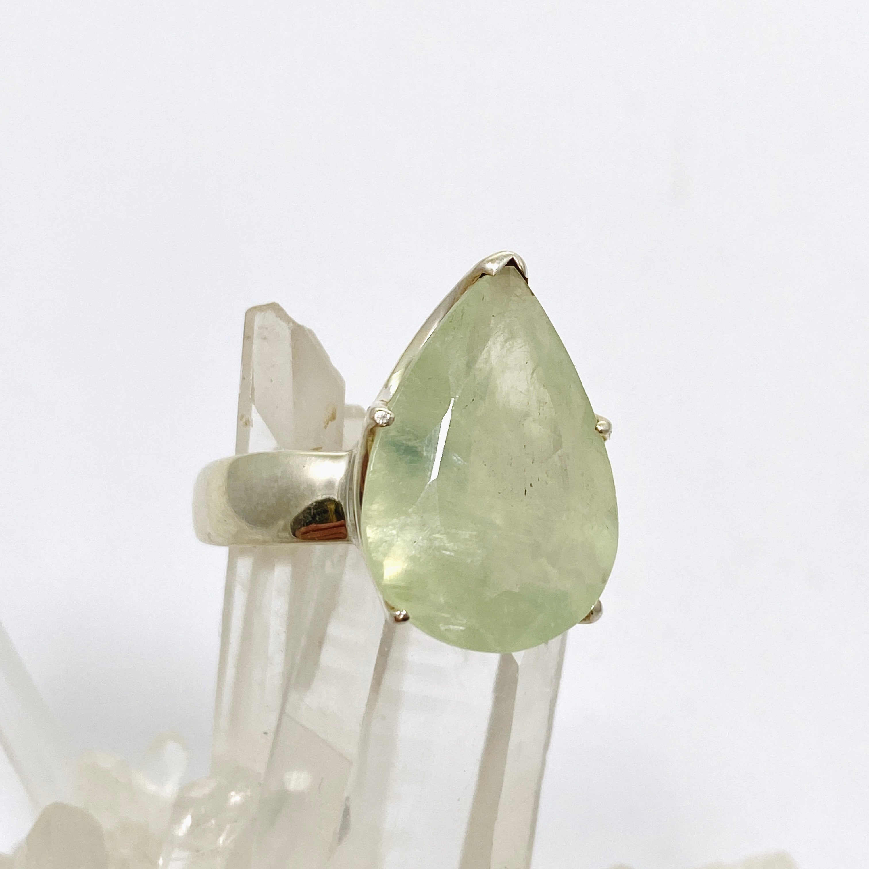 Prehnite Teardrop Faceted Ring - Size 10 - PRGJ866 - Elegant Gemstone Jewelry for Women, Perfect for Weddings, Parties & Special Occasions