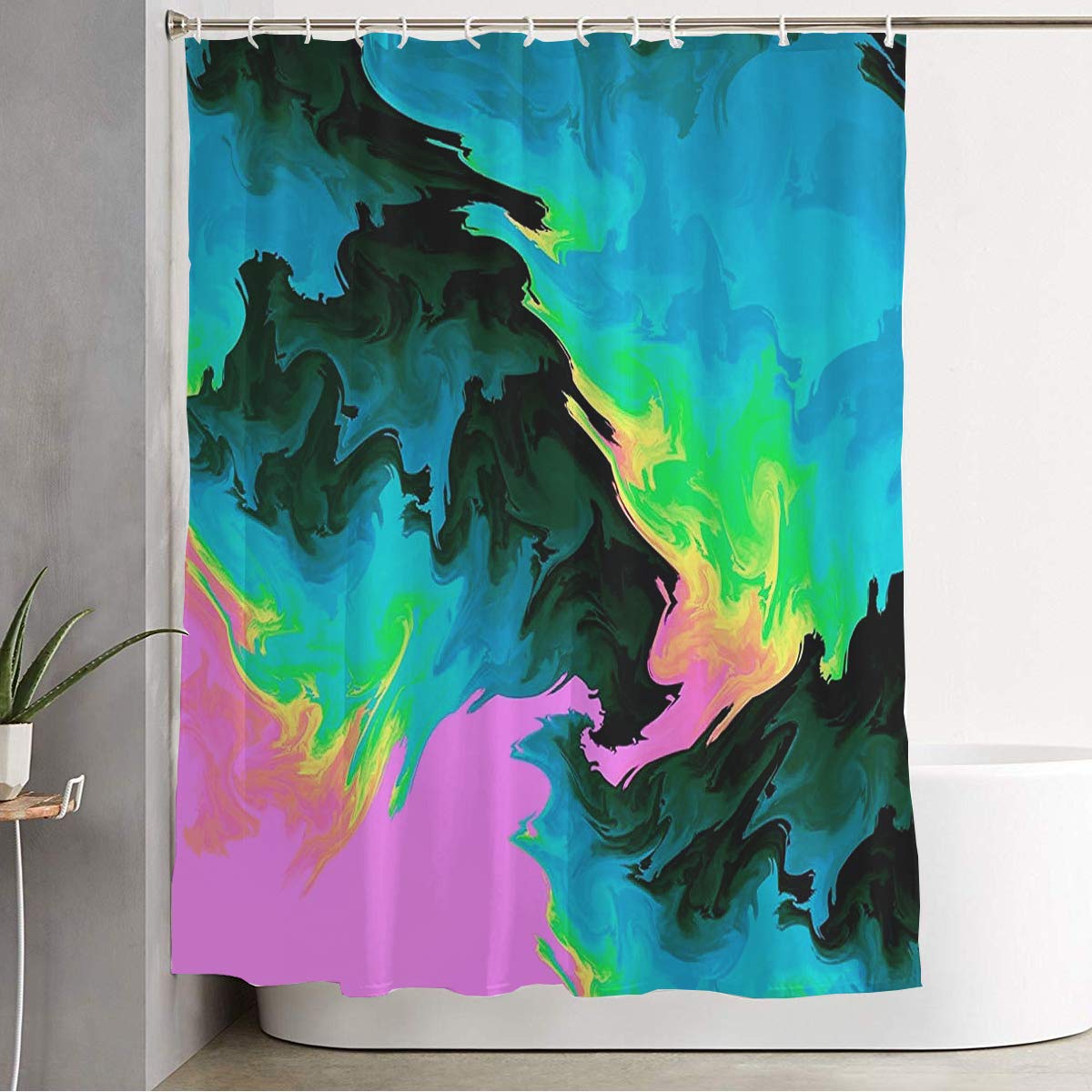 Abstract Insane Shapes Waterproof Shower Curtain 72x78 Inch - Psychedelic Turquoise Bathroom Decor with Hooks - Perfect for Modern Bathrooms & Themed Home Decor