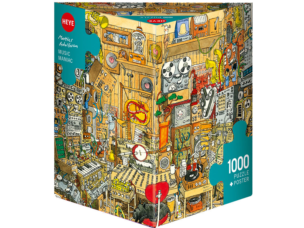 Heye 1000-Piece Triangular Jigsaw Puzzle - Music Maniac by Mattias Adolfsson | Challenging Adult Puzzle for Music Lovers & Home Decor
