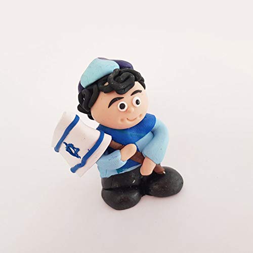 Handmade Israeli Flag Polymer Clay Boy Doll - Unique Jewish Gift for Kids, Children's Birthday & Hanukkah Present, Collectible Figurine for Home Decor
