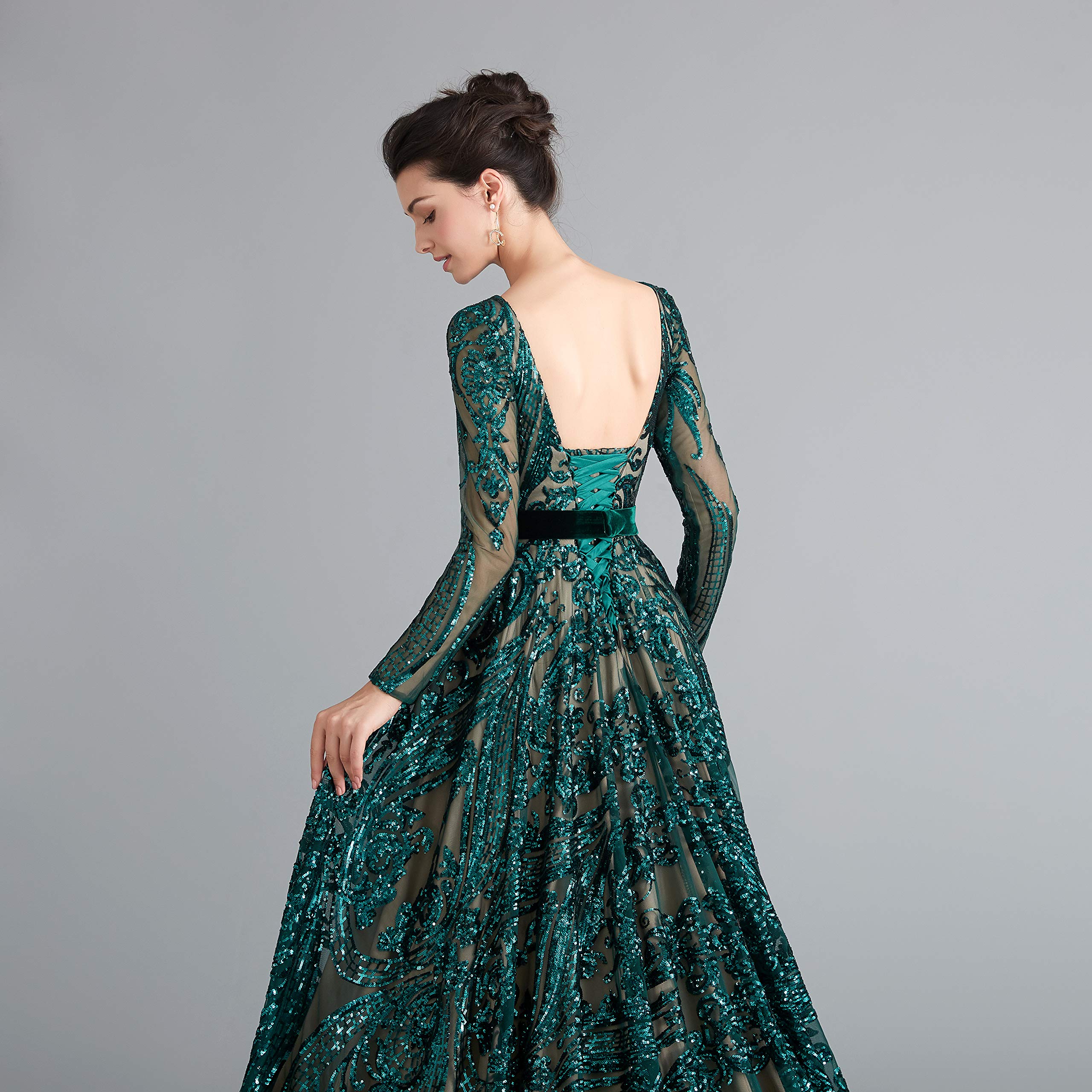 Elegant Women's Luxury Sequins Long Sleeve Prom Evening Gown - Perfect for Formal Dinners, Galas & Special Occasions