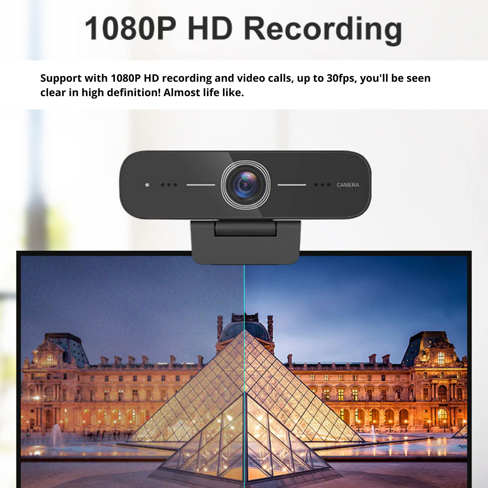 HD100 Professional Webcam - 1080P HD Video, 30fps, Built-in Dual Microphones, 90° Wide Angle Lens, Tripod Mount - Perfect for Zoom Meetings, Online Classes & Live Streaming