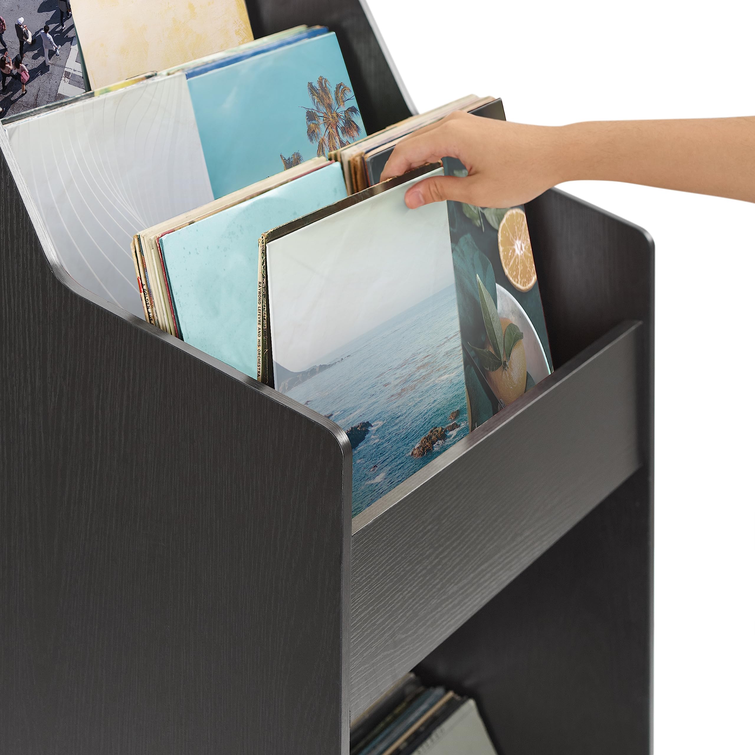 Crosley Furniture Liam Vinyl Record Storage Stand - 3-Tier Shelving Unit for LP Records & Albums, Black - Perfect for Living Room, Music Studio & Vinyl Collector Display