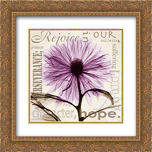 Albert Koetsier 'Rejoice - Violet Chrysanthemum' 15x15 Inch Gold Ornate Framed Museum Art Print with Double Matting - Perfect for Living Room, Bedroom & Office Wall Decor