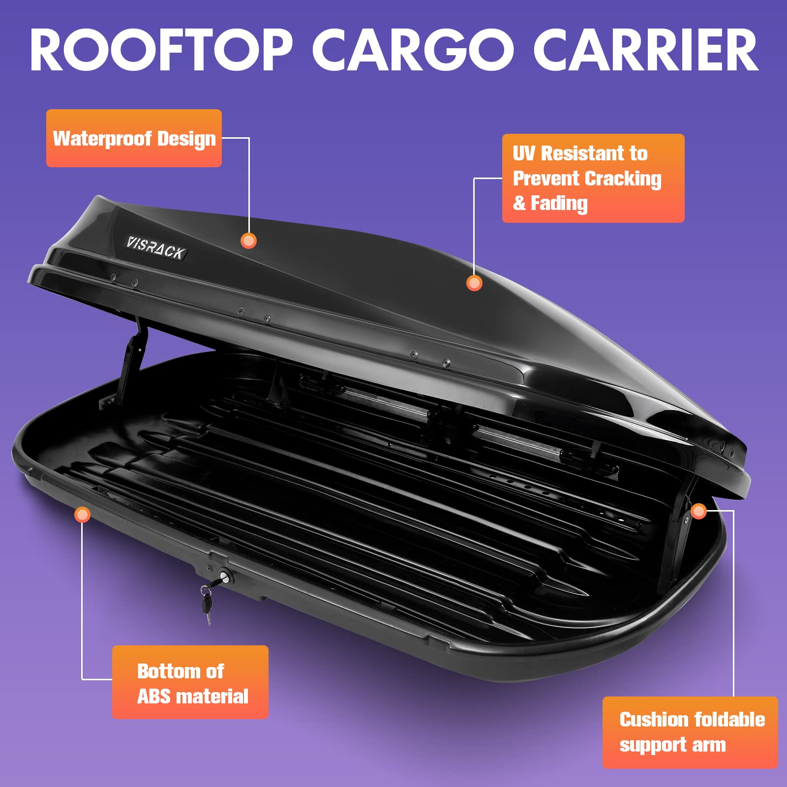 Heavy Duty 14 Cubic Feet Rooftop Cargo Carrier - Waterproof Car Top Storage Box with Dual Side Opening, Extra Keys & Straps for Travel, Camping & Outdoor Gear (Black)