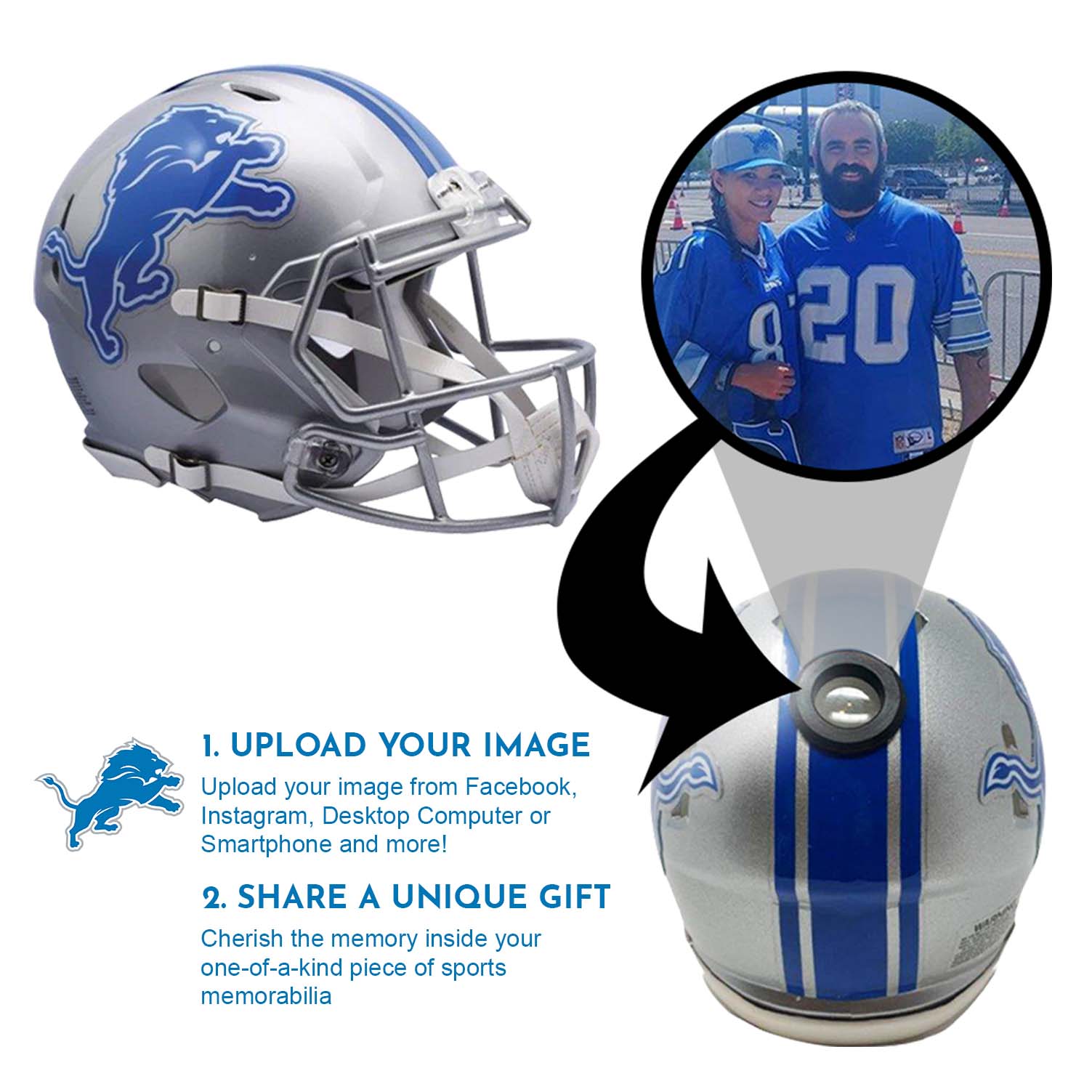 Detroit Lions NFL Mini Helmet with Display Stand - Perfect for Collectors, Sports Fans & Home/Office Decor