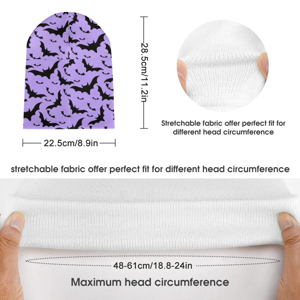 Stylish Purple Beanie with Bat Design - Cozy Winter Hat for Men & Women - Perfect for Halloween, Outdoor Activities & Casual Wear