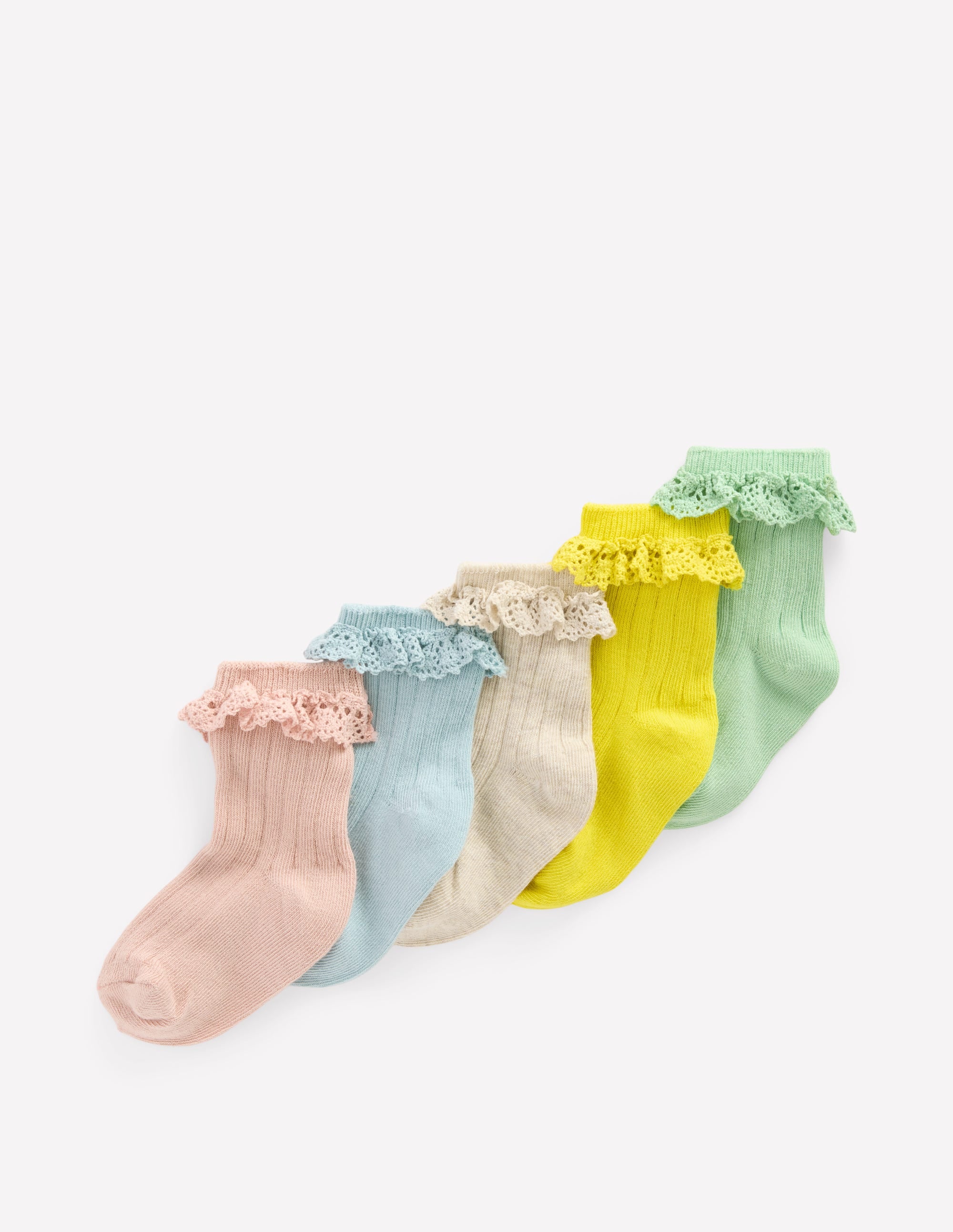5 Pack Baby Frilly Socks - Soft Cotton Cute Lace Trim Ankle Socks for Girls 0-24 Months (Pink/White/Blue) - Perfect for Photoshoots, Parties & Everyday Wear