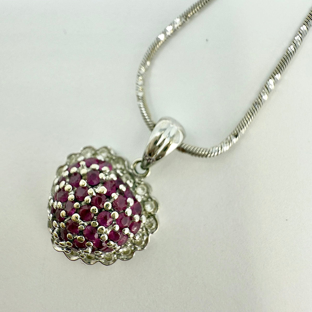 18K White Gold Chain Necklace with 14K Heart Pendant & Genuine Rubies - Elegant Jewelry Gift for Women, Perfect for Valentine's Day, Anniversary & Special Occasions