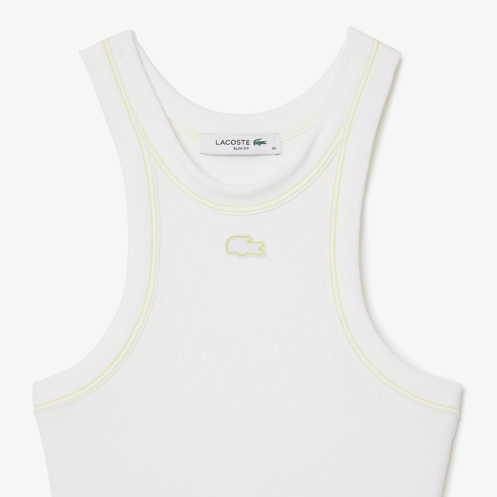 Lacoste Women's Slim Fit Modal Rib Tank Top - Soft Breathable White Camisole for Casual Wear & Summer Outfits