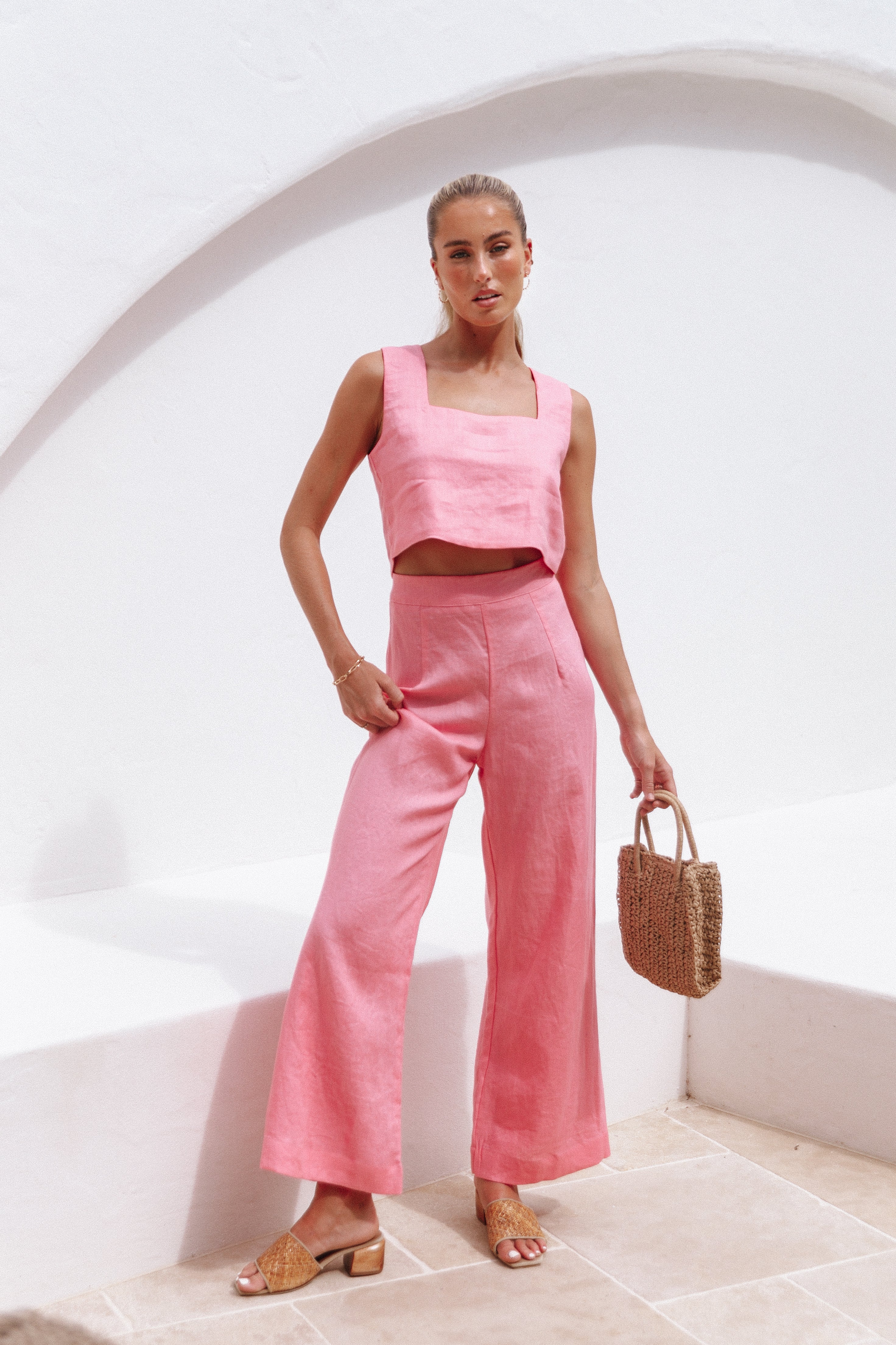 Devlin Women's Pink Pants - High Waisted Stretch Comfort Fit for Casual Wear & Office Outfits