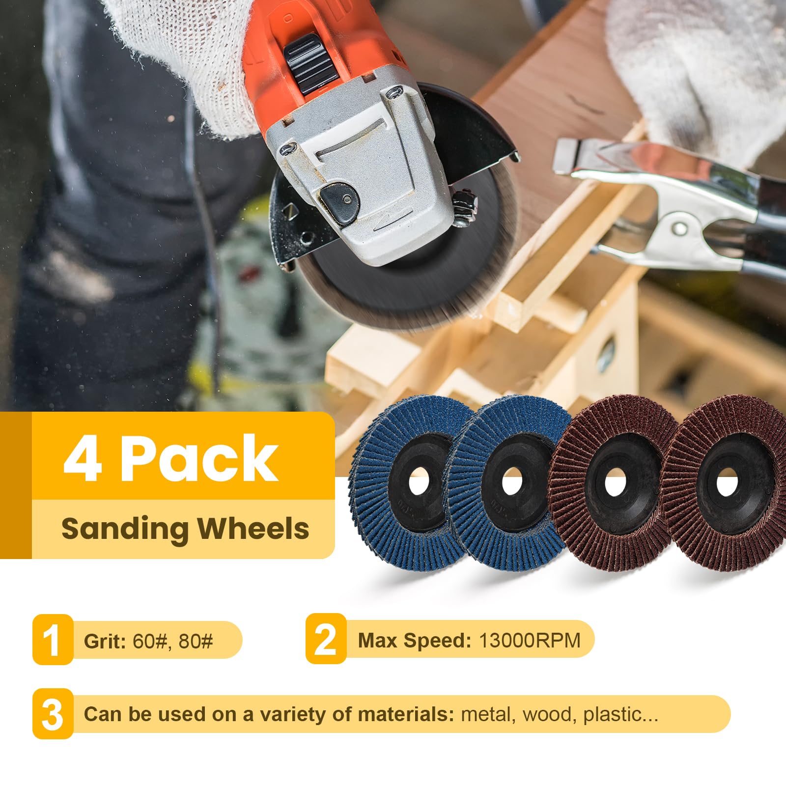 9Pcs Angle Grinder Wood Carving Disc Set - 4 Wood Shaping Grinding Discs, 4 Sanding Wheels, 1 Speedcutter & 1 Grinder Wrench for DIY Woodworking & Metal Polishing - Perfect for Furniture Making, Home Renovation & Craft Projects