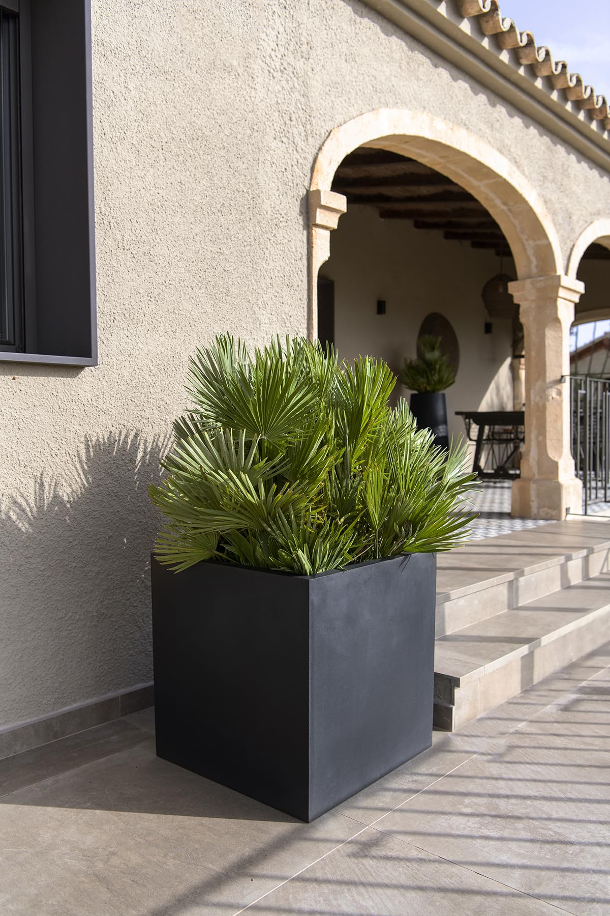 Modern Black Fiberstone Cube Planter 12x12x12 Inch - Elegant Indoor Outdoor Garden Decor - Weather Resistant for Patio, Balcony & Home Office