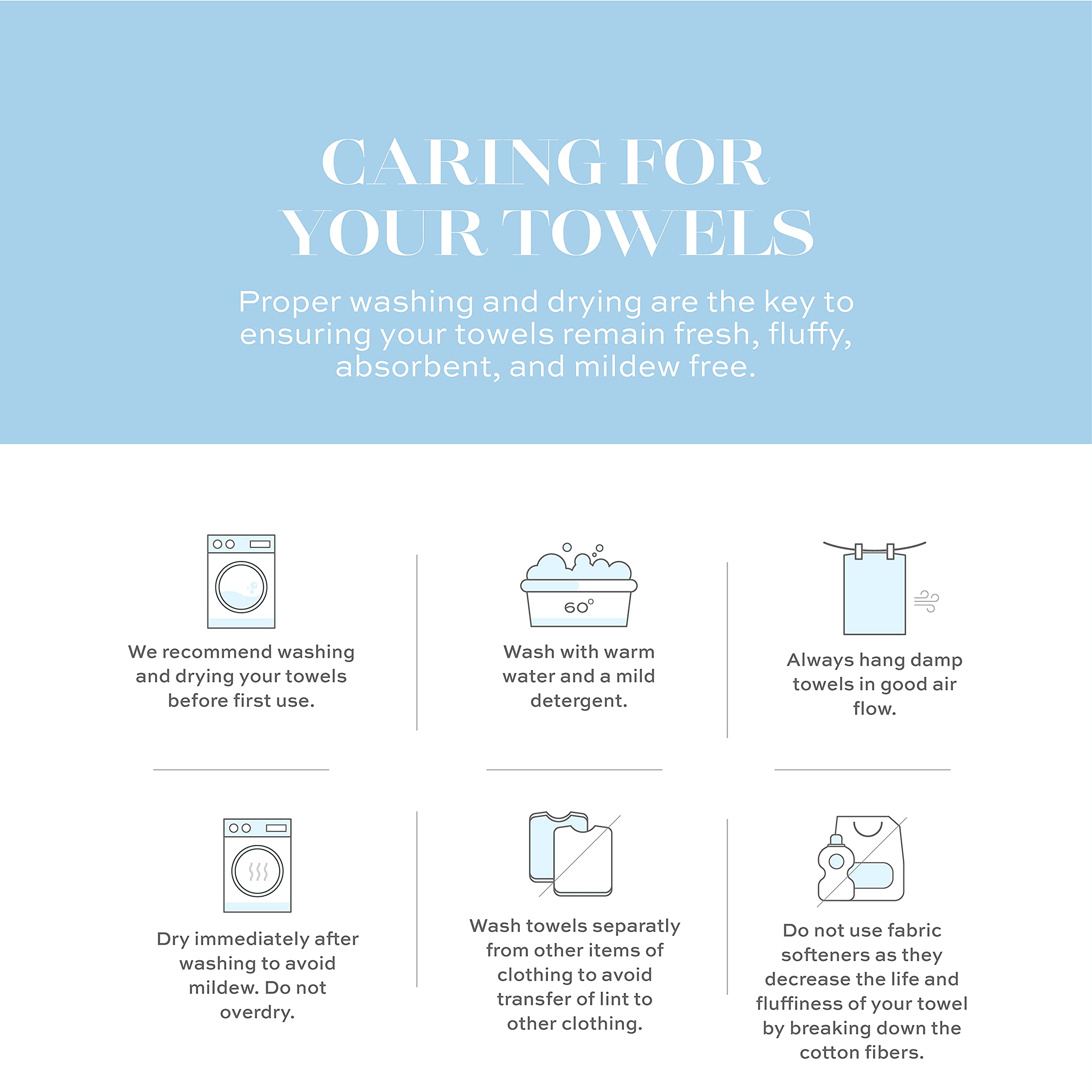 Premium White Luxury Hand Towels - 100% Cotton Hotel & Spa Bathroom Towels, 16x30 Inches, 6-Pack, Soft Light Blue - Perfect for Guest Bathrooms, Spas, and Upscale Hotels