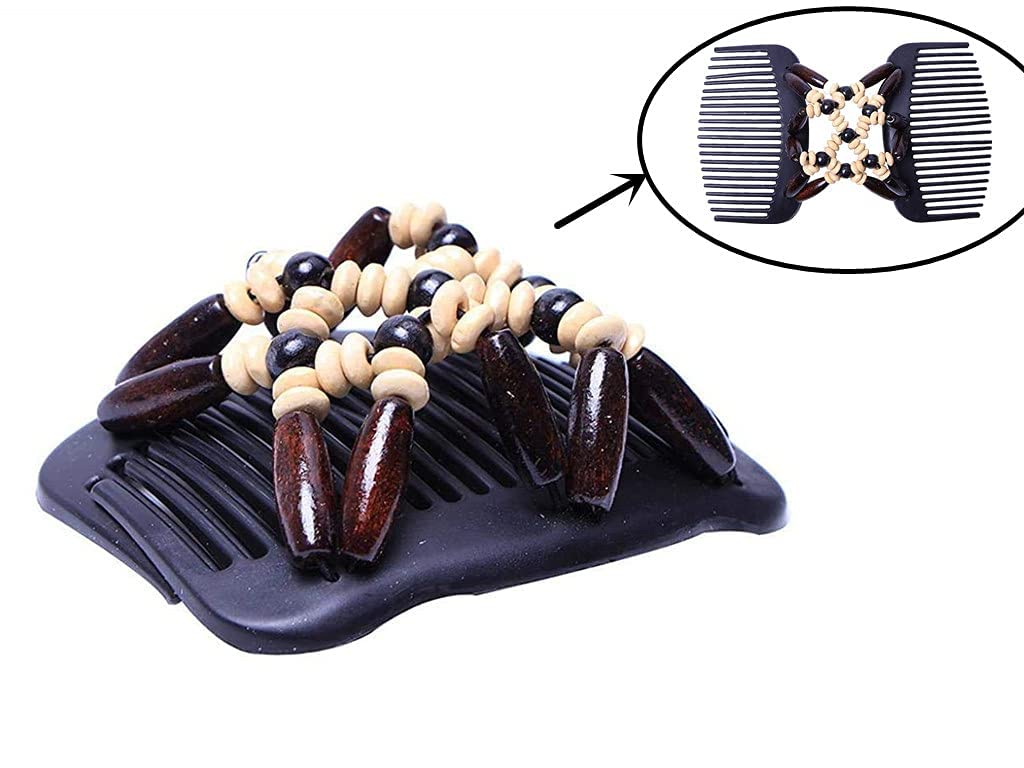RK RETAILER Magic Double Row Wooden Butterfly Stretchy Hair Clips - Large Hair Clutches for Women (Brown) | Perfect for Weddings, Parties & Everyday Hairstyles