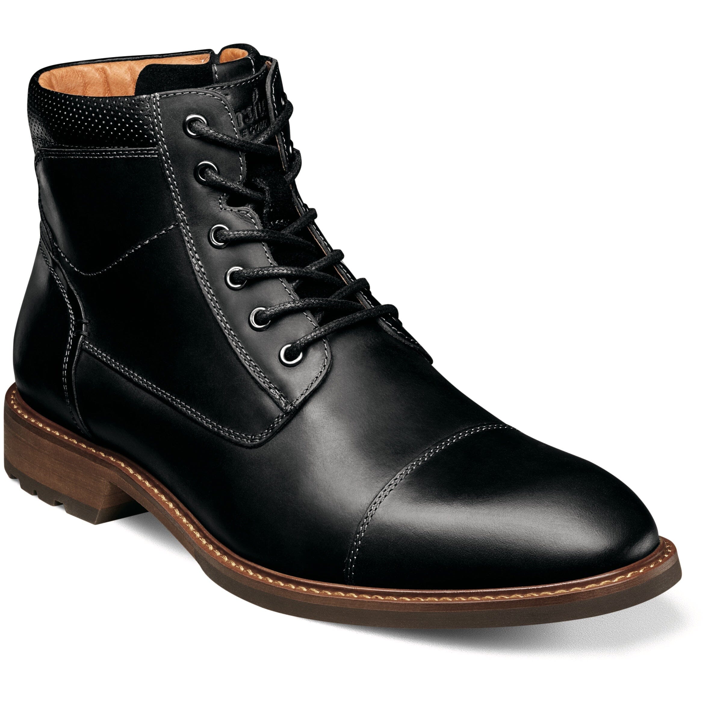 FLORSHEIM LODGE CAP TOE LACE UP BOOTS FOR MEN - DURABLE LEATHER WORK BOOTS FOR OUTDOOR, CASUAL & OFFICE WEAR