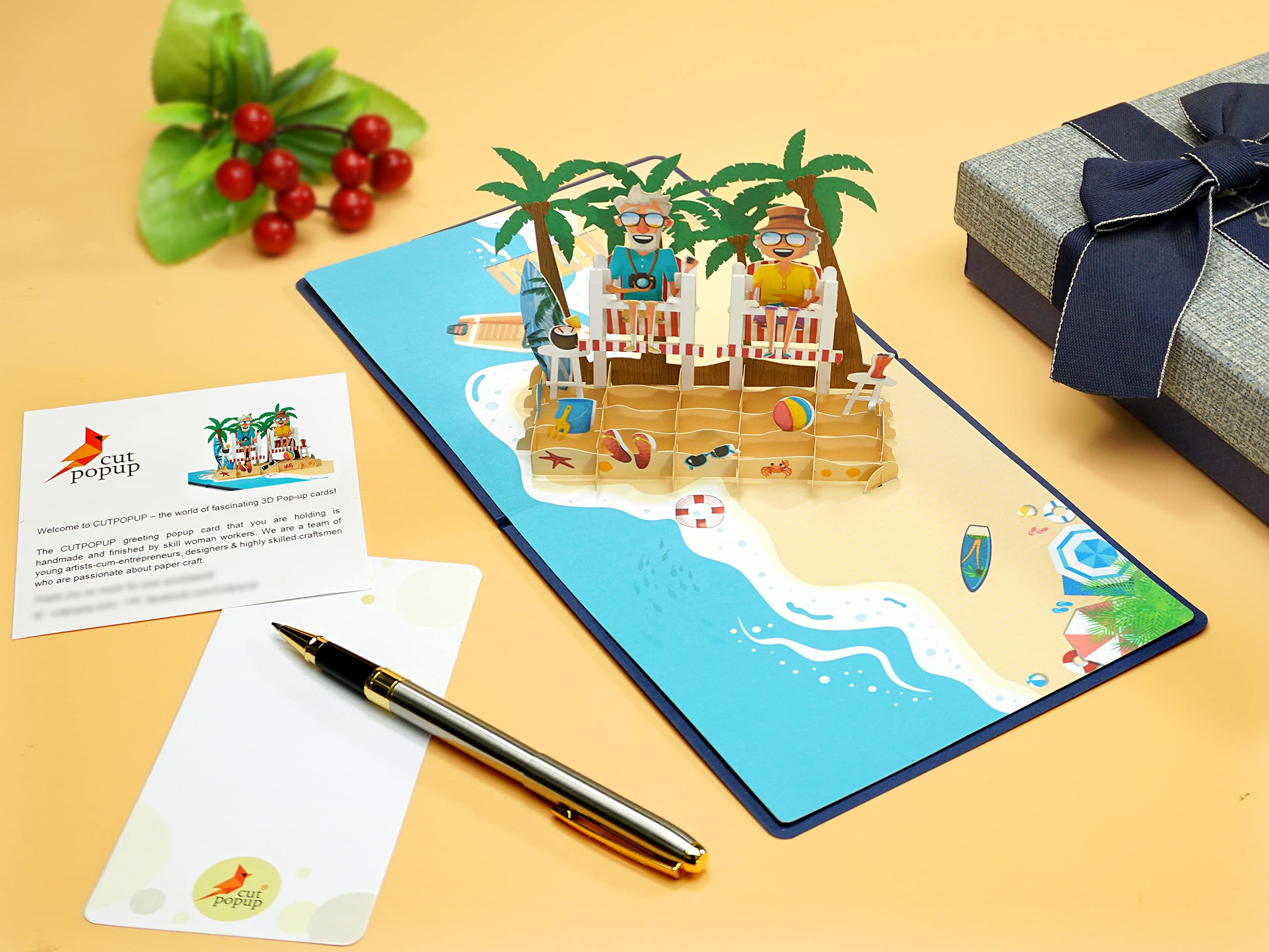 3D Pop-Up Anniversary Card - Beach Couple Design for Birthday, Retirement & Special Occasions | Perfect Romantic Greeting Card for Couples, Beach Lovers & Memorable Celebrations