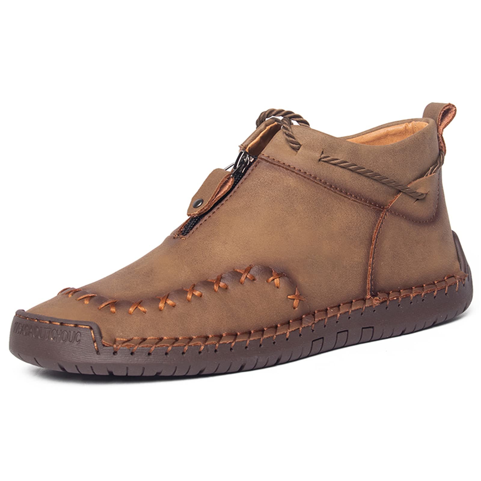 Men's Casual Chukka Boots - PU Leather Hand-Stitched Fashion Sneakers for Walking & Driving | Comfortable Flat Shoes for Outdoor & Daily Wear | Black, Brown, Blue, Green