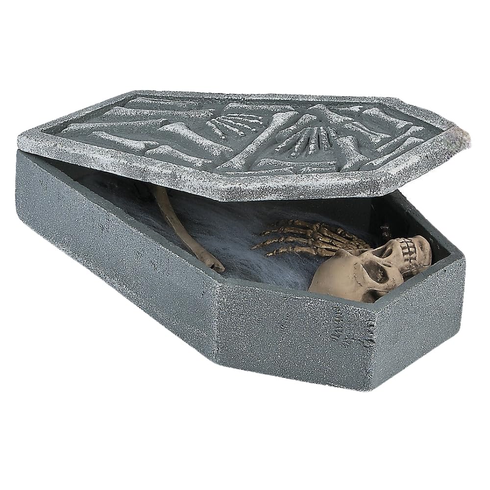 Glow-in-the-Dark LED Skull in Coffin - Spooky Halloween Decor with Batteries Included - Perfect for Haunted House, Party Decorations & Nightlight