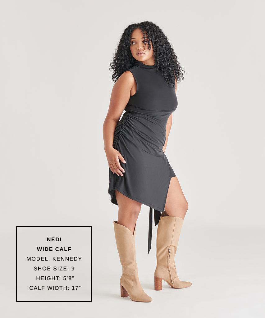 NEDI Wide Calf Boots for Women – Dune Nubuck Leather Mid-Calf Riding Boots – Comfortable & Stylish for Fall, Winter, and Casual Outfits