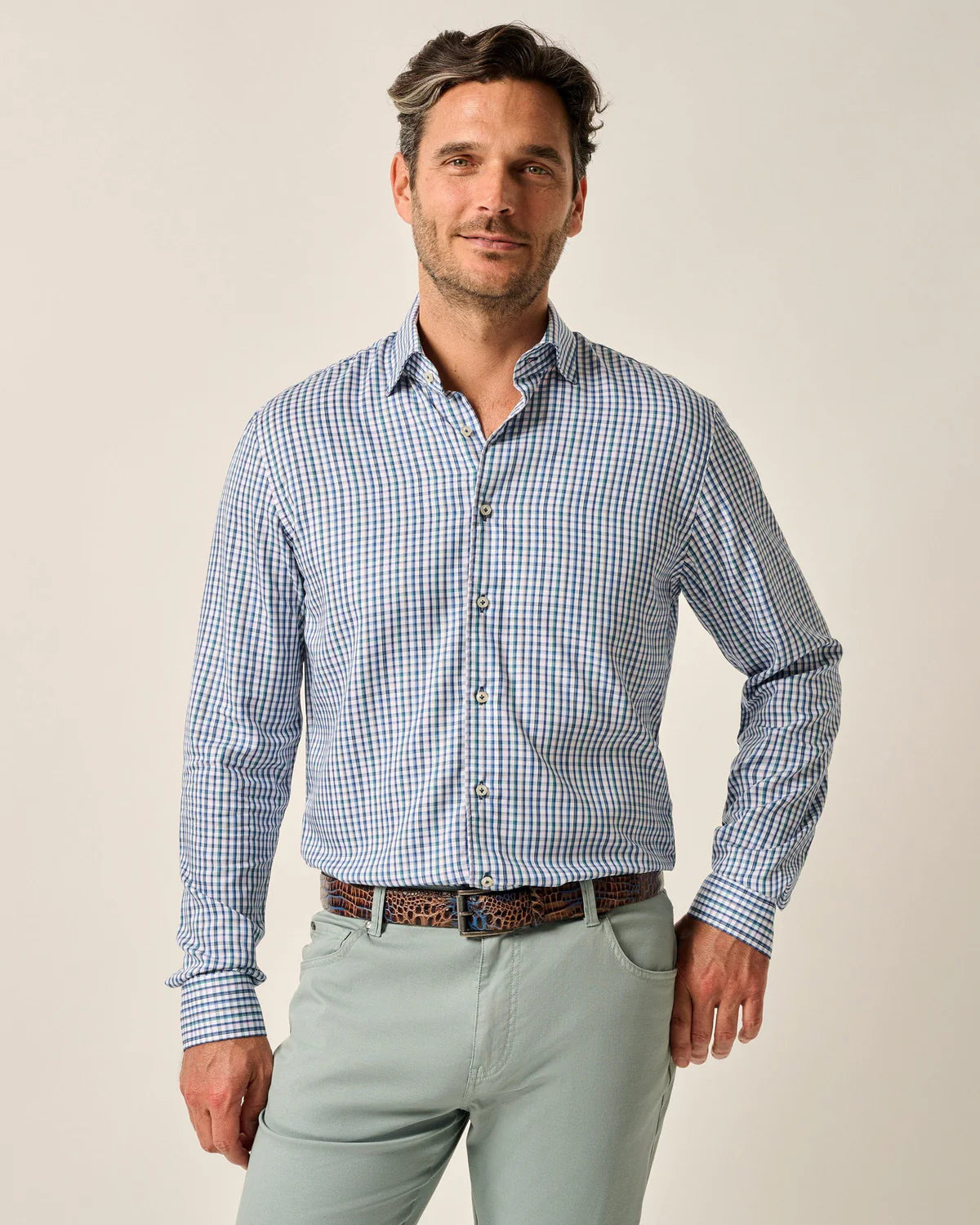 Johnnie O Men's Plaid Sport Shirt - Classic Casual Button Down Shirt for Golf, Work & Outdoor Activities