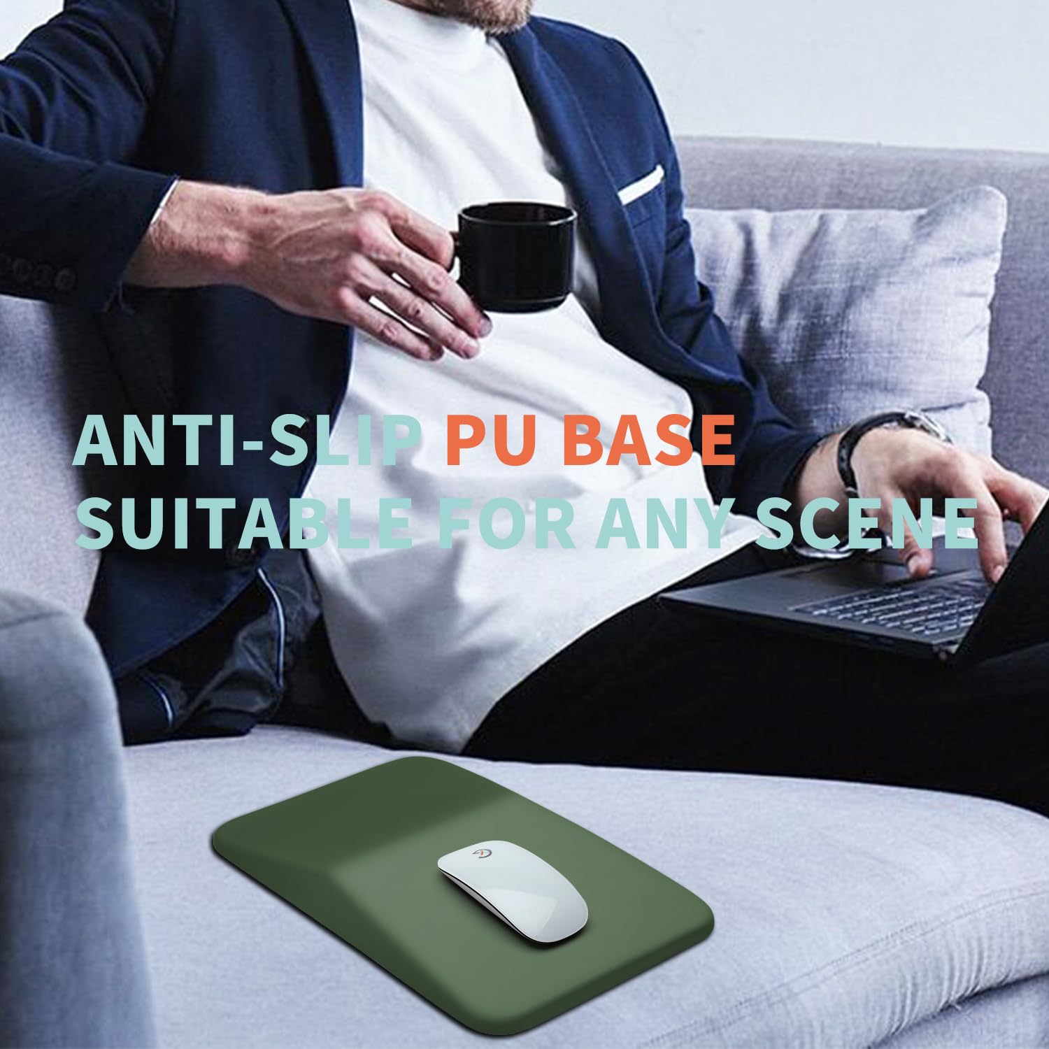 Ergonomic Mouse Pad with Wrist Support - Memory Foam Gel Cushion for Carpal Tunnel Pain Relief - Large 13x8 Inch Olive Green Wrist Rest for Computer & Wireless Mouse - Perfect for Office Work, Gaming & Long Computer Sessions